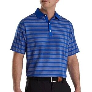 FootJoy Performance Golf Polo Shirt Trio Stripe Lisle Ocean Blue
